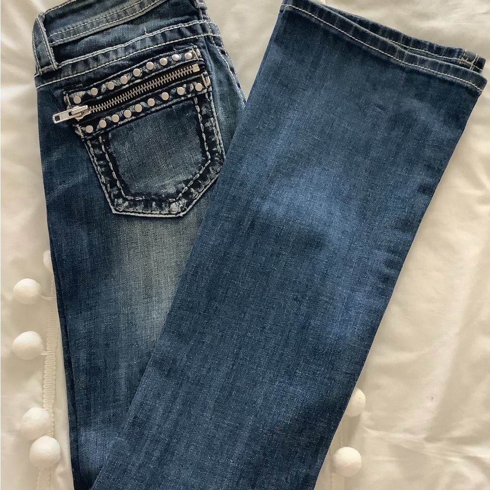 Miss Me Dark Blue Studded Jeans with Zip Pocket - Picture 2 of 6